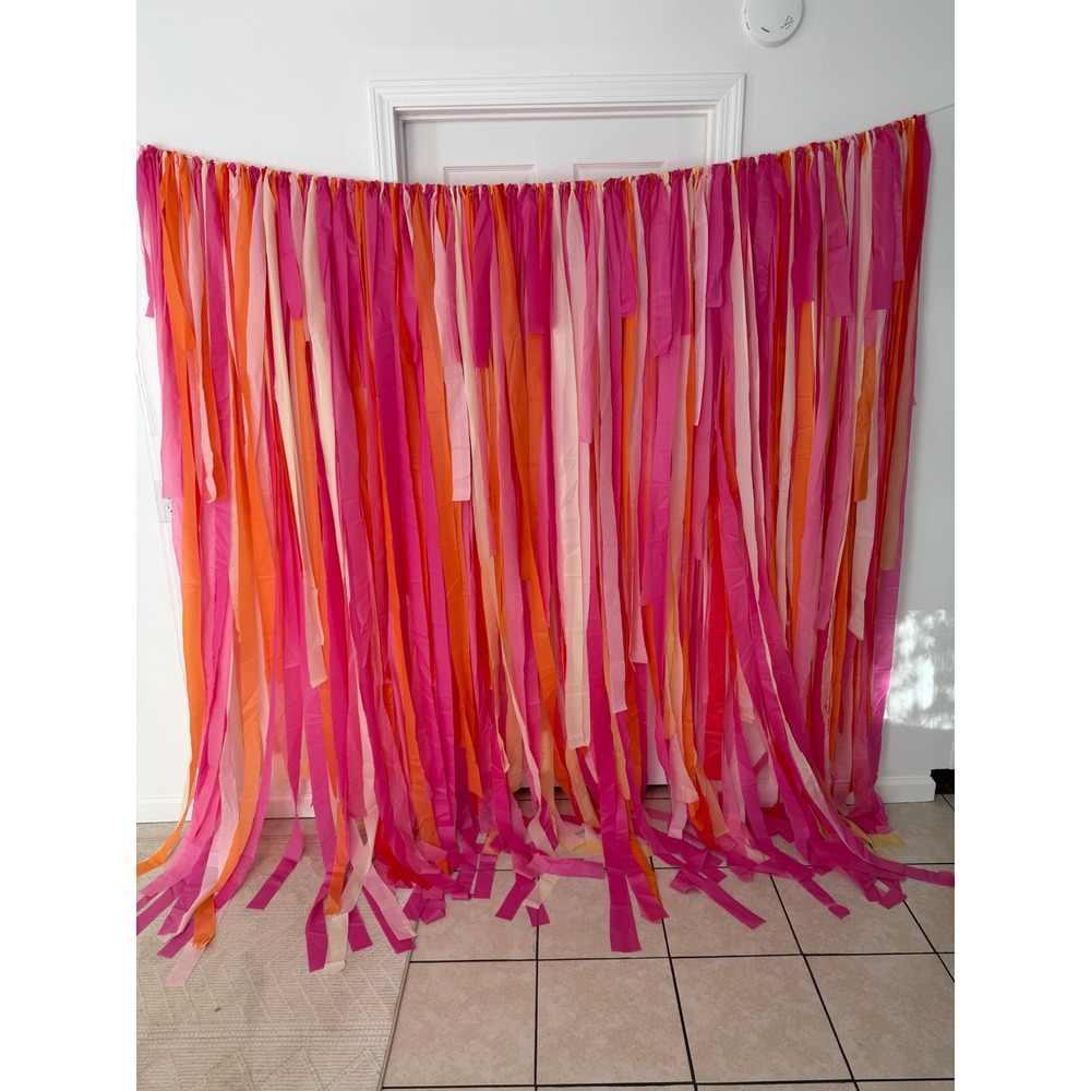 Pink Orange Plastic Fringe Backdrop Curtain Party Streamer Photo Booth 83x92